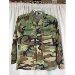 Vintage Military Woodland Camo BDU Field Jacket Small Short Shacket Army